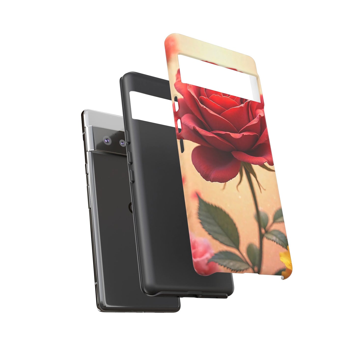 Floral Phone Case with Red Rose Design, Tough Phone Cover, Flower Print, Gift for Her, Stylish Accessory, Floral Aesthetic