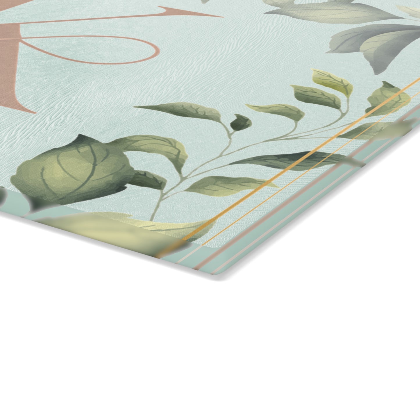 Monogram K Glass Cutting Board — Botanical Greenery Initial Kitchen Serving Board