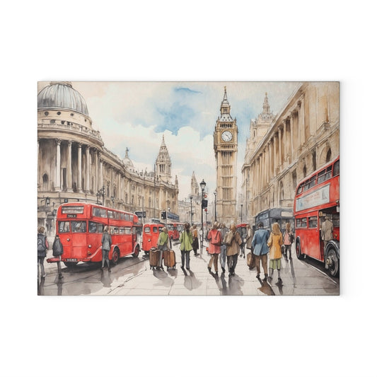 London-Themed Glass Cutting Board, Decorative Kitchen Gift, Unique Housewarming Present, London Souvenir, Culinary Art Decor