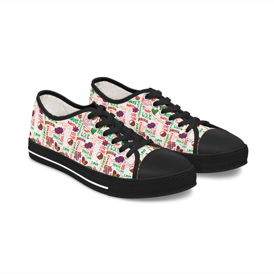 Low Top Sneakers — Retro Peace & Love Floral Pattern