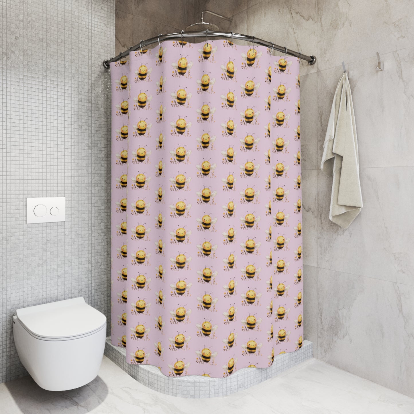 Cute Bee Shower Curtain, Bathroom Decor, Bee Themed Gift, Floral Shower Curtain, Insect Patterned Curtain, Kids Bathroom Ideas