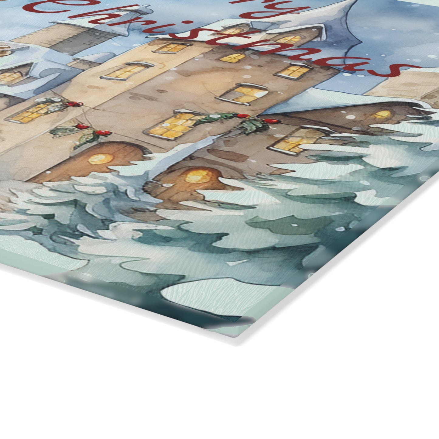 Merry Christmas Snowman Glass Cutting Board – Festive Holiday Kitchen Decor