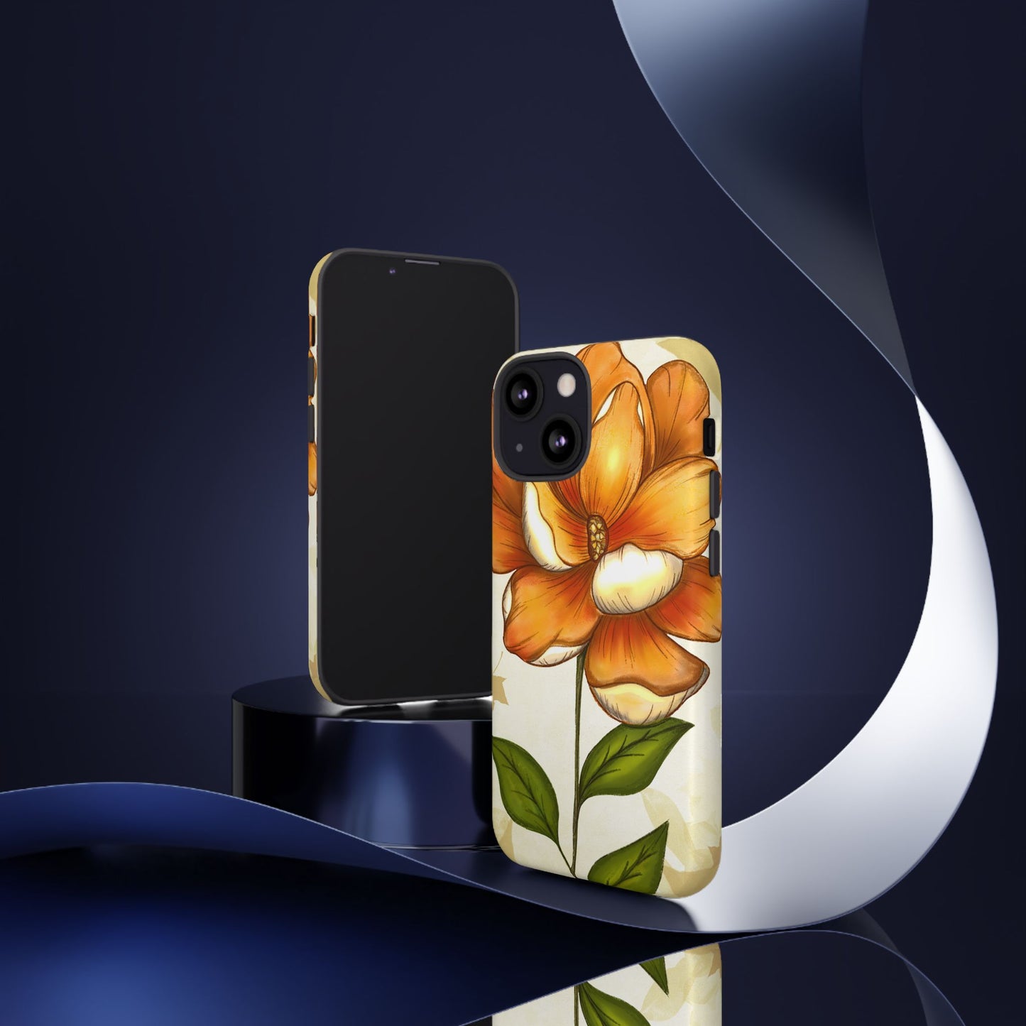 Floral Phone Case with Orange Flower Design, Tough Phone Cover, Floral Gift, Stylish Tech Accessory, Nature Lovers, Spring Vibes