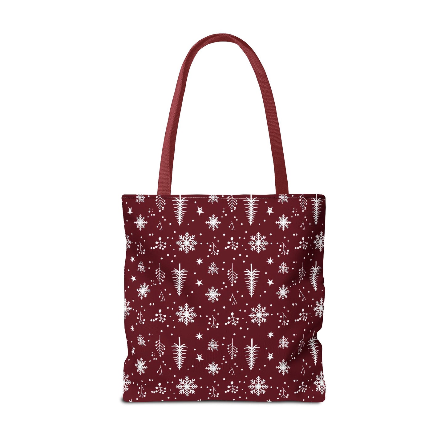 Christmas Snowflake Tote Bag – Burgundy Holiday Patterned Carryall
