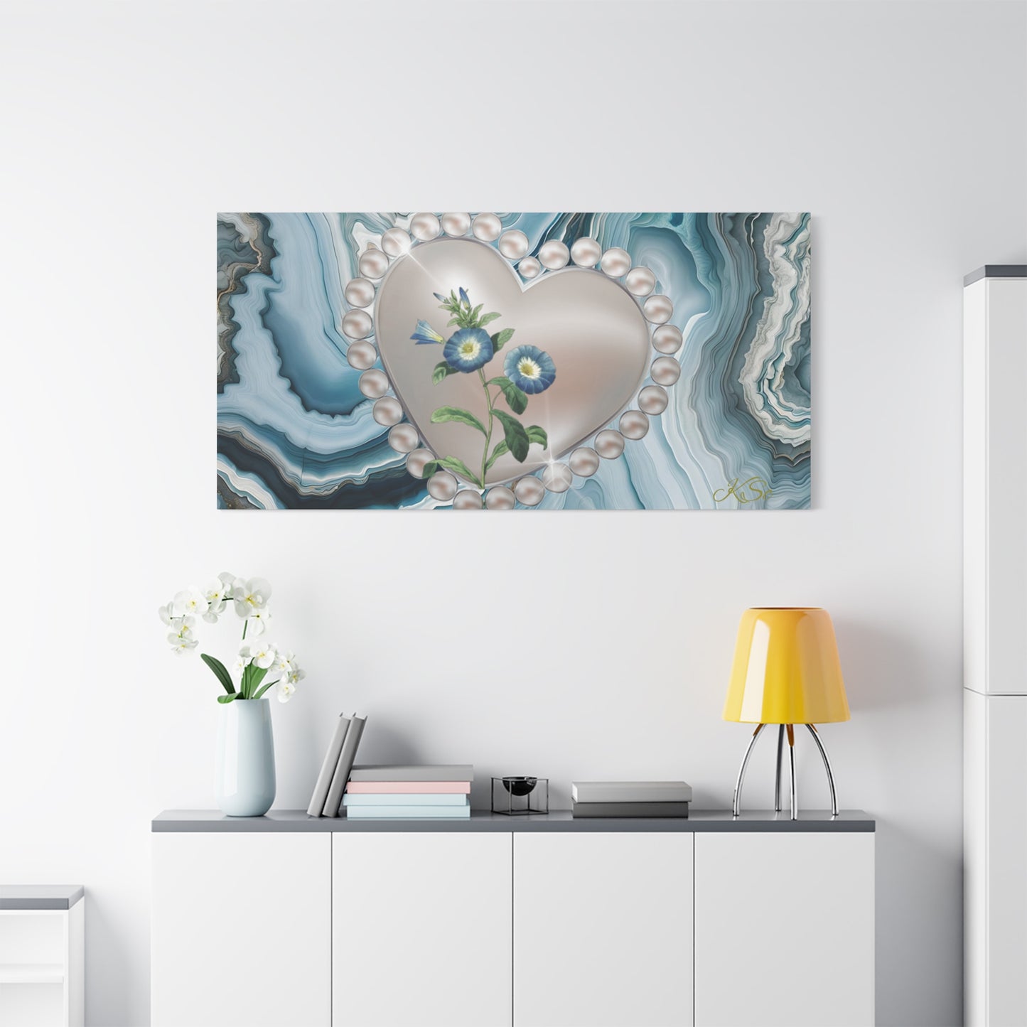 Elegant Floral Heart Canvas Wall Art, Modern Home Decor, Gift for Her