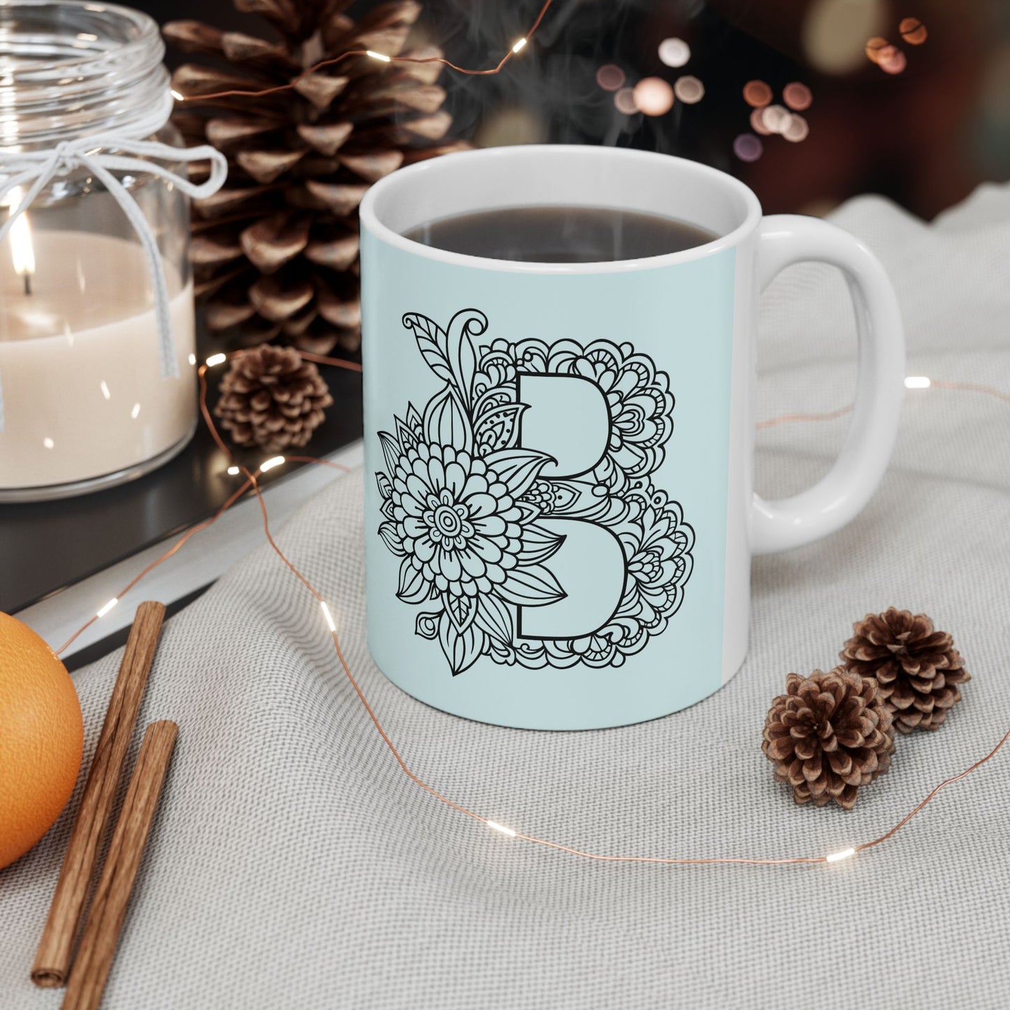 Mandala Design Ceramic Mug -Letter B Relaxing Gift for Tea Lovers, Coffee Enthusiasts, Home Decor, Perfect for Holidays, Zen Vibe