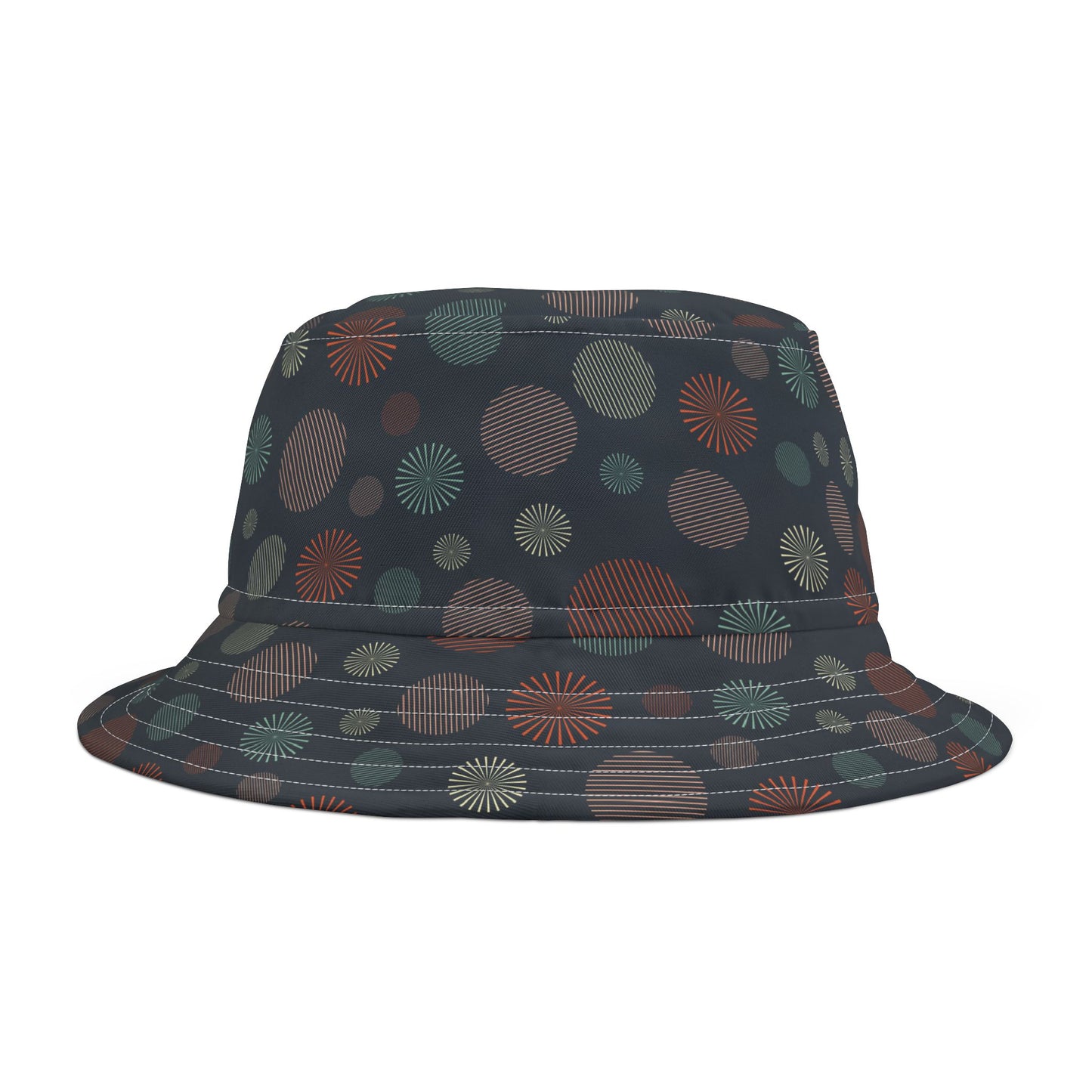 Bucket Hat — Dark Confetti Dot Pattern, Stylish Sun & Festival Accessory