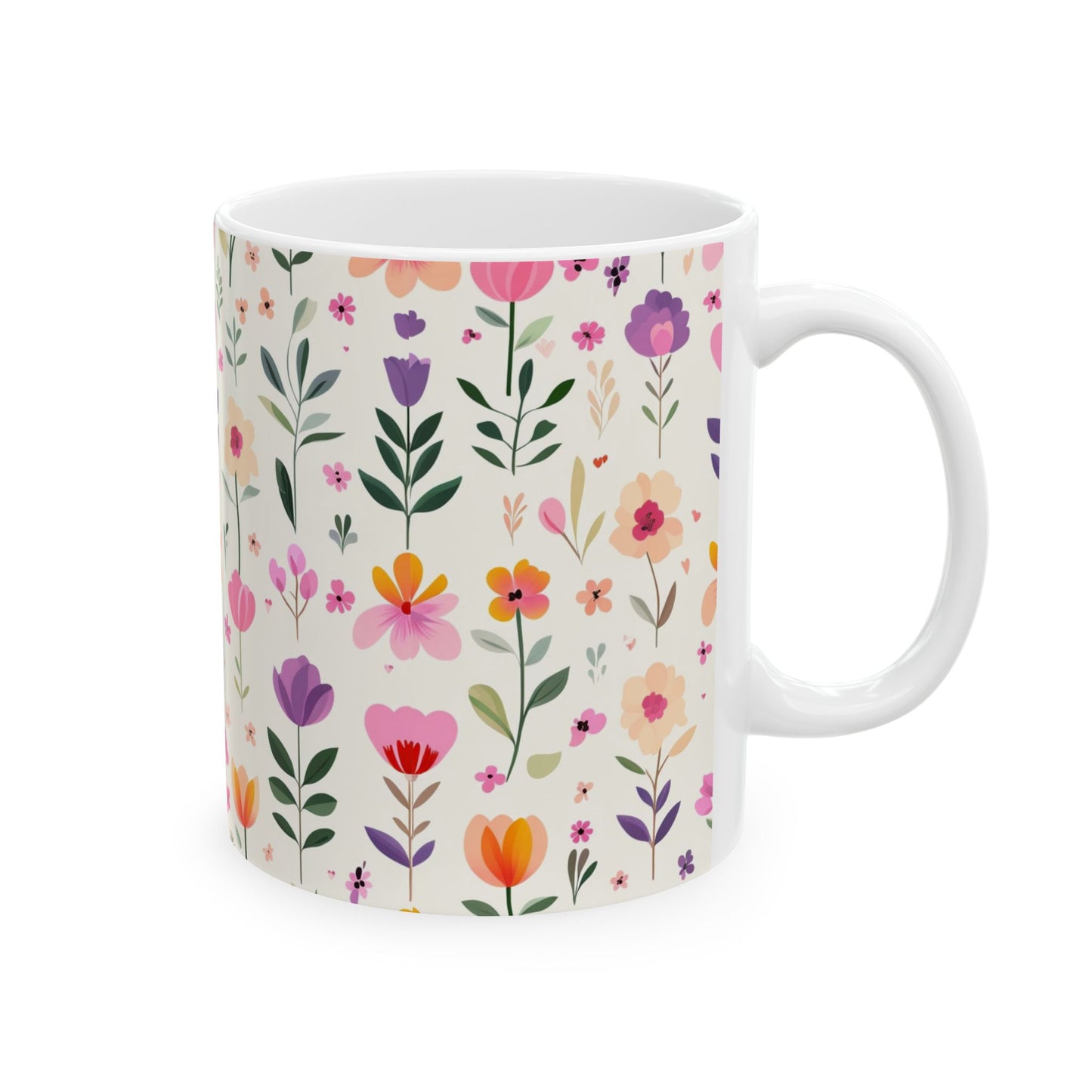 Floral Pattern Ceramic Mug — Pink Spring Flowers 11oz & 15oz