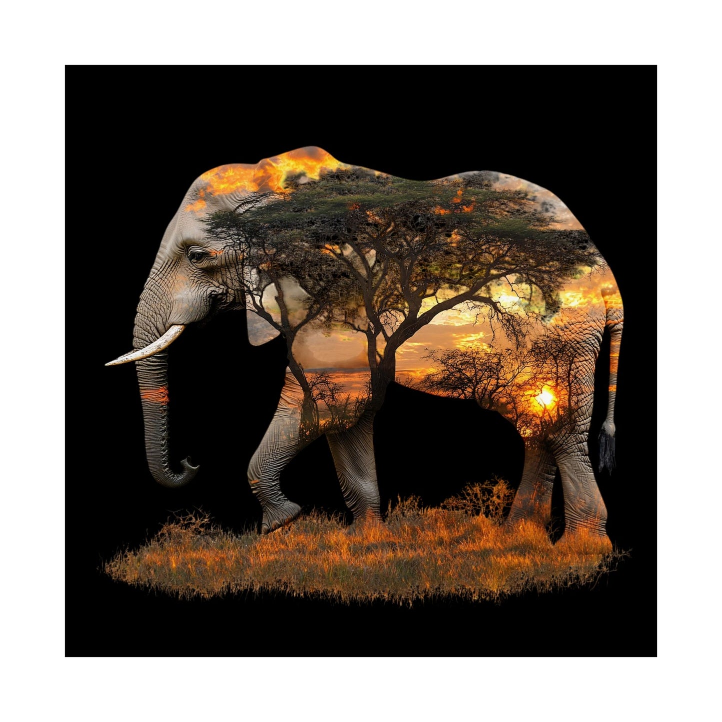 Elephant Sunset Matte Vertical Poster, Wall Art Decor, Animal Lovers Art, Gift for Nature Enthusiasts, Home Decoration