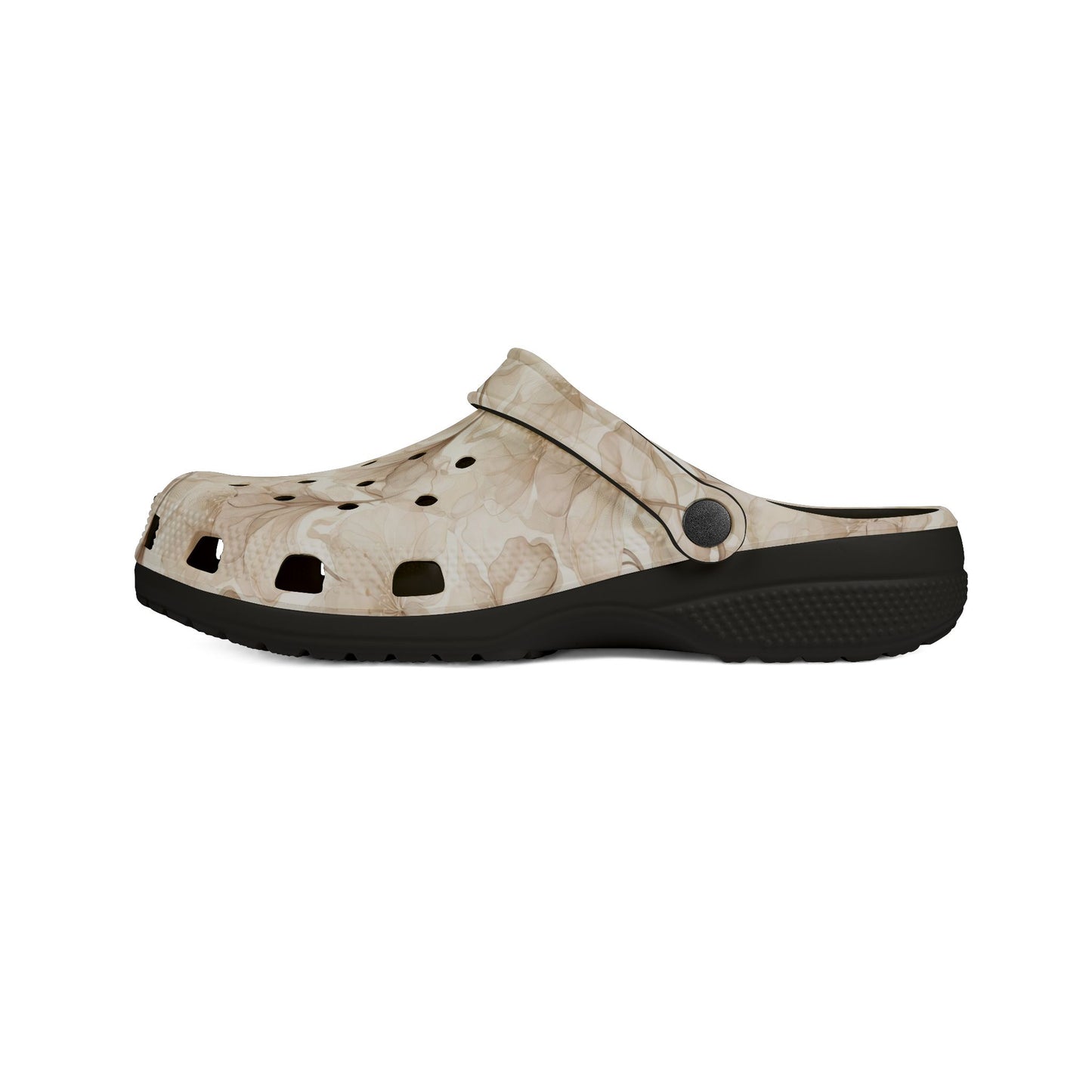Beige Watercolor Floral Clogs — Lightweight EVA Foam Slip-On Shoes