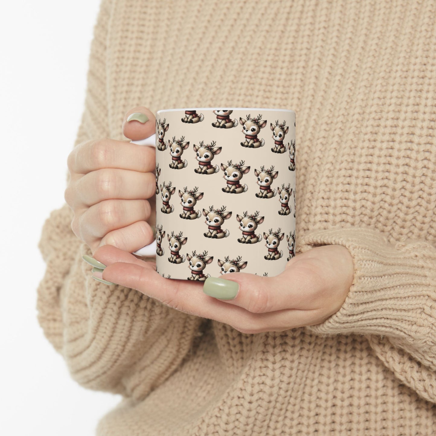 Cute Reindeer Pattern Ceramic Mug – Christmas Holiday Coffee Cup (11oz, 15oz)