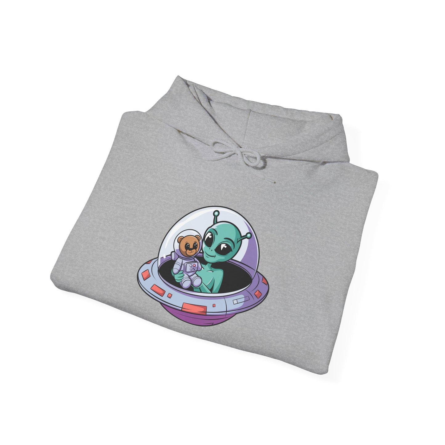 Cute Alien and Kid Hoodie, Unisex Heavy Blend Sweatshirt, UFO Lover Gift, Halloween Costume, Space-Themed Outfit, Birthday Present