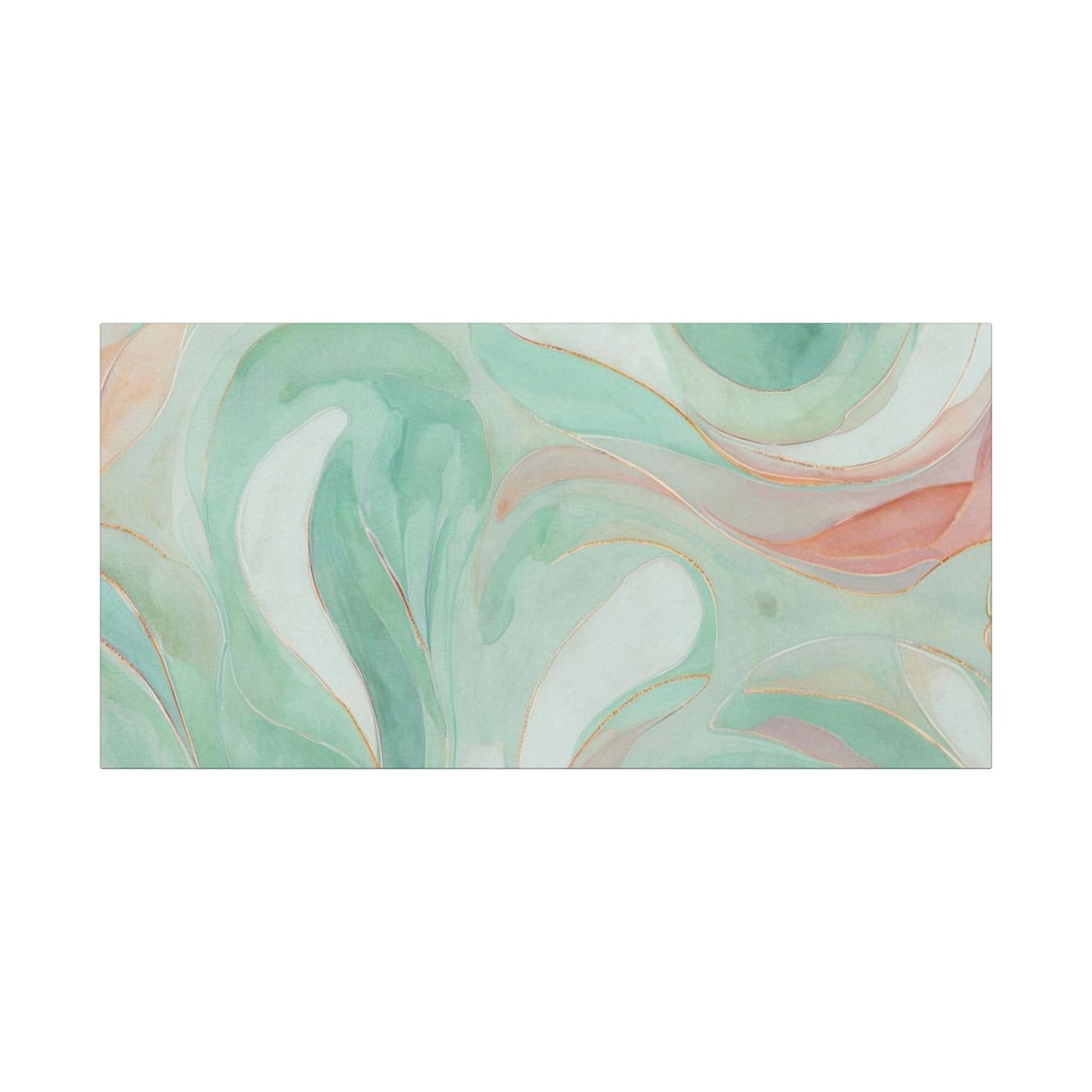 Abstract Green Marble Canvas Print — Teal & Coral Swirl Wall Art