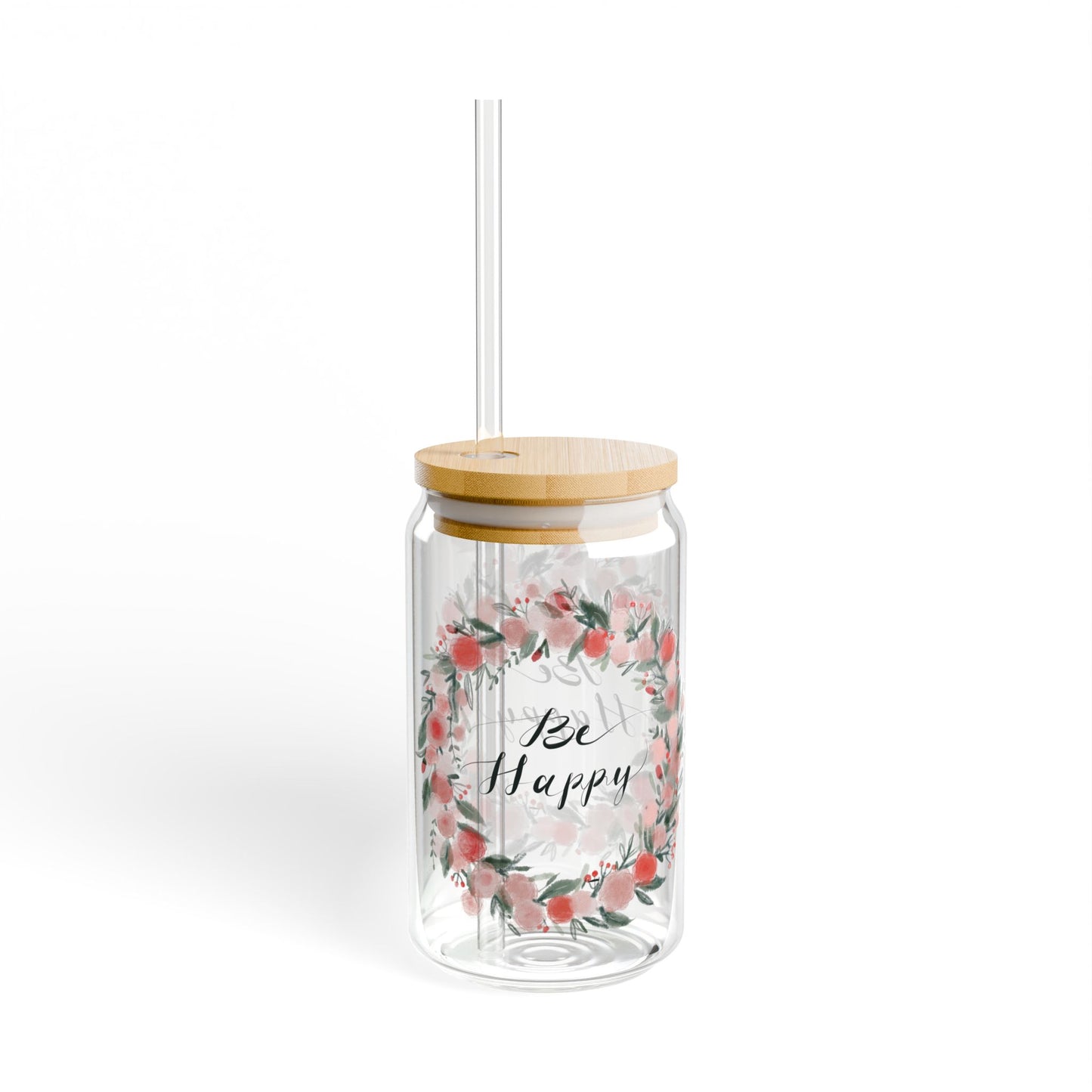 Floral Sipper Glass, 16oz - Motivational Drinkware, Perfect Gift for All Occasions, Kitchen Decor, Eco-friendly Straw Cup