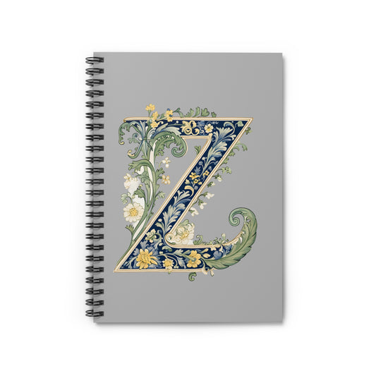 Floral Monogram Z Spiral Notebook — Decorative Initial Ruled Journal