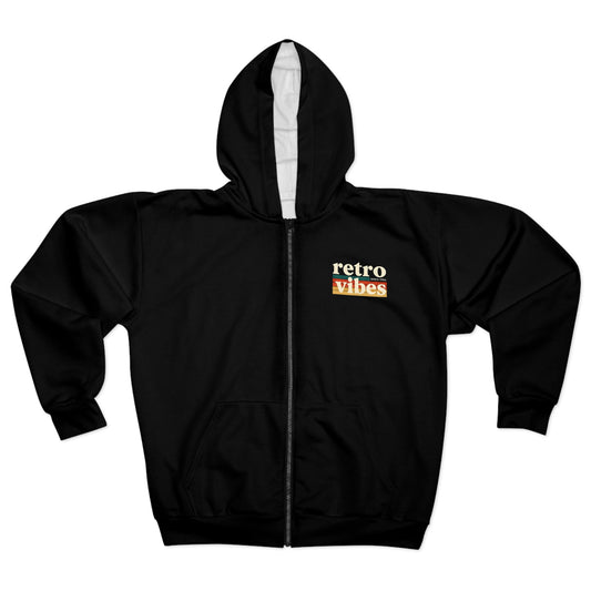 Retro Vibes Unisex Zip Hoodie, Cozy Casual Wear, Gift for Friends, Birthday Gift, Trendy Outfit, Streetwear Style, Fashion Statement