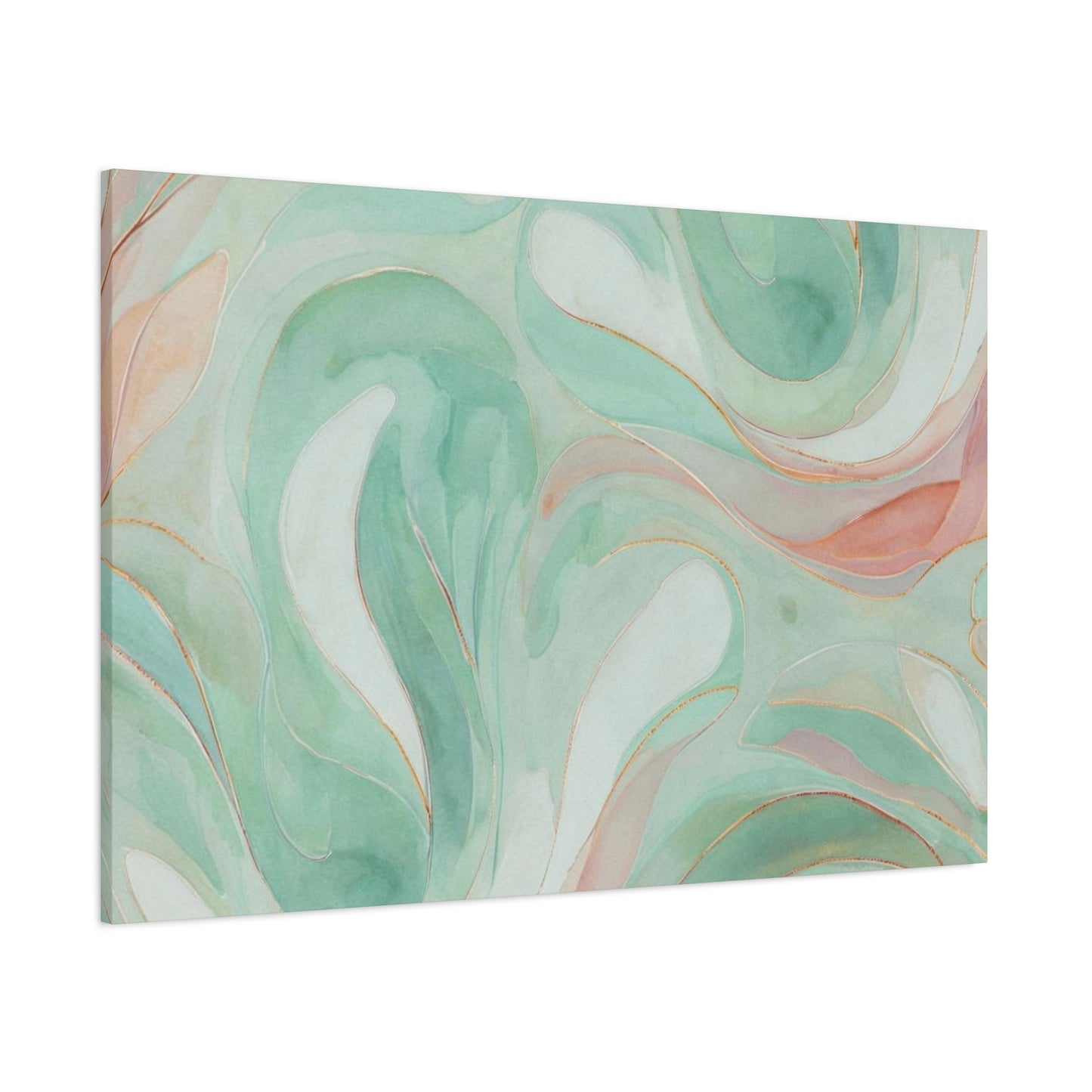 Abstract Green Marble Canvas Print — Teal & Coral Swirl Wall Art