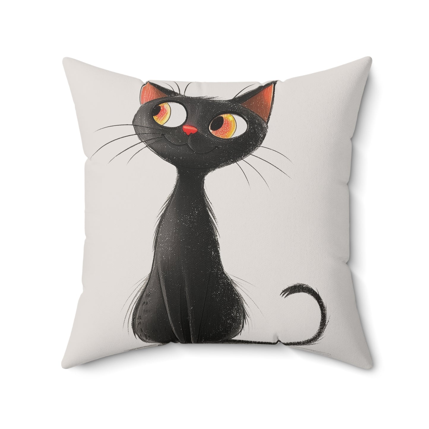 Cute Black Cat Throw Pillow — Whimsical Kitten Decorative Cushion