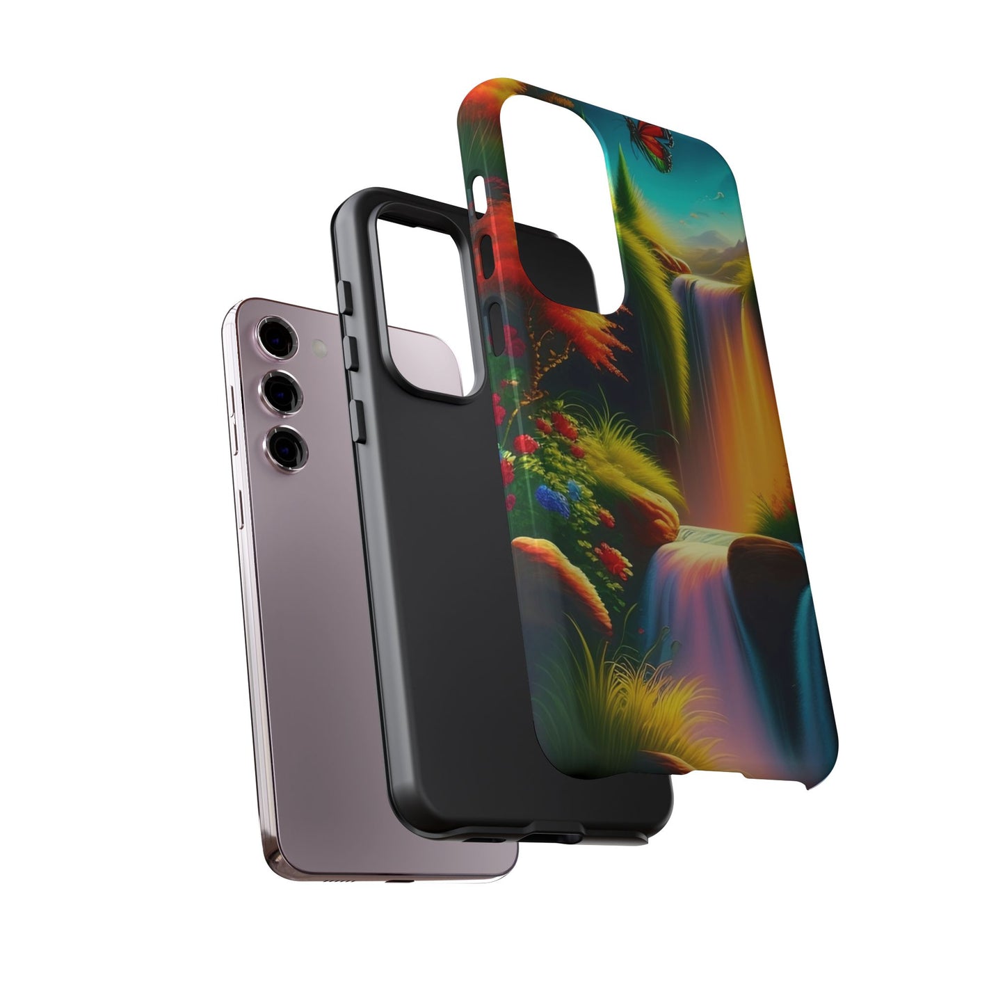 Phone Case - Vibrant Waterfall Landscape with Butterfly | Colorful Nature Protective Case