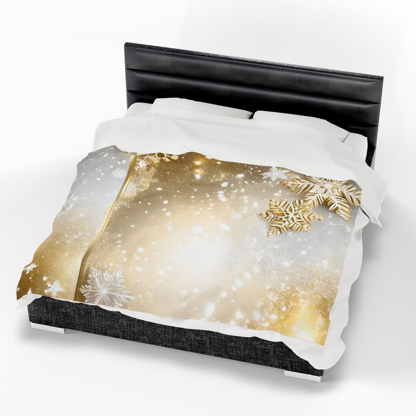 Gold Snowflake Velveteen Plush Blanket — Holiday Cozy Throw