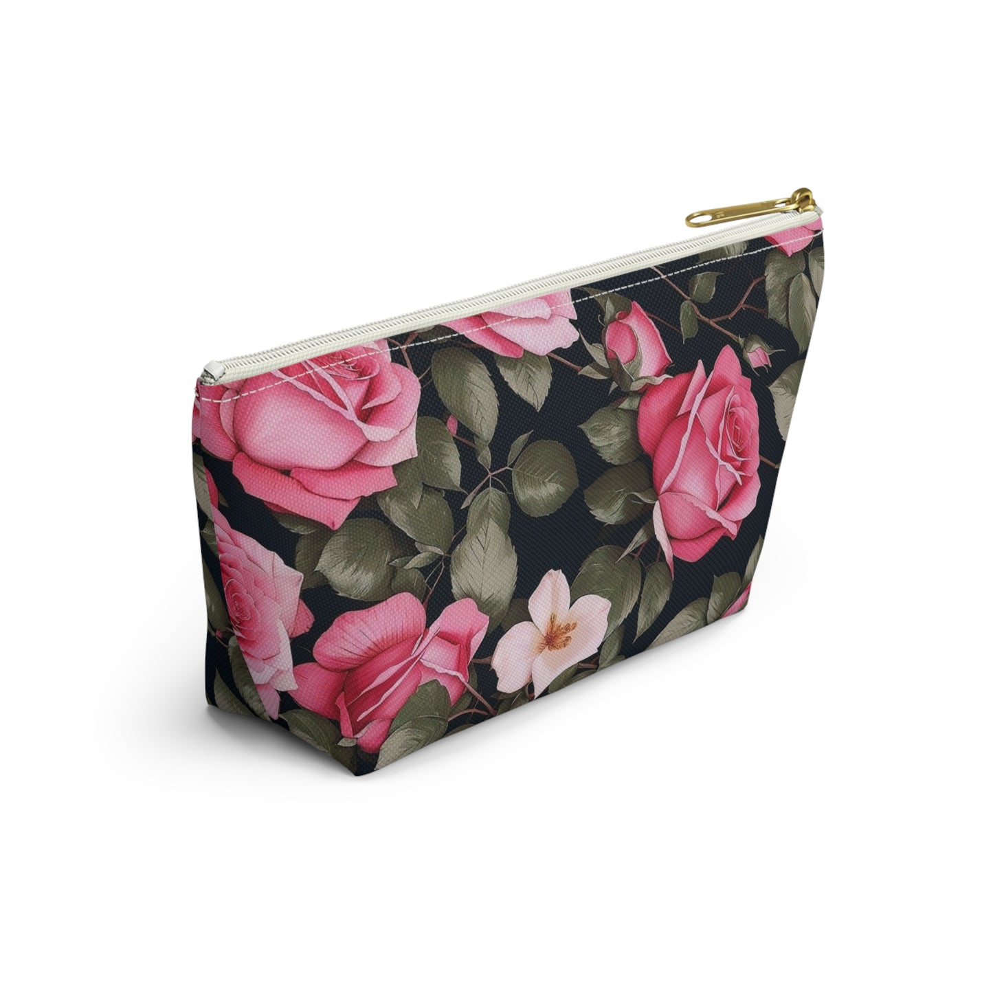 Floral Accessory Pouch, Pink Rose Makeup Bag, Travel Toiletry Case, Elegant Flower Pouch, Gift for Her