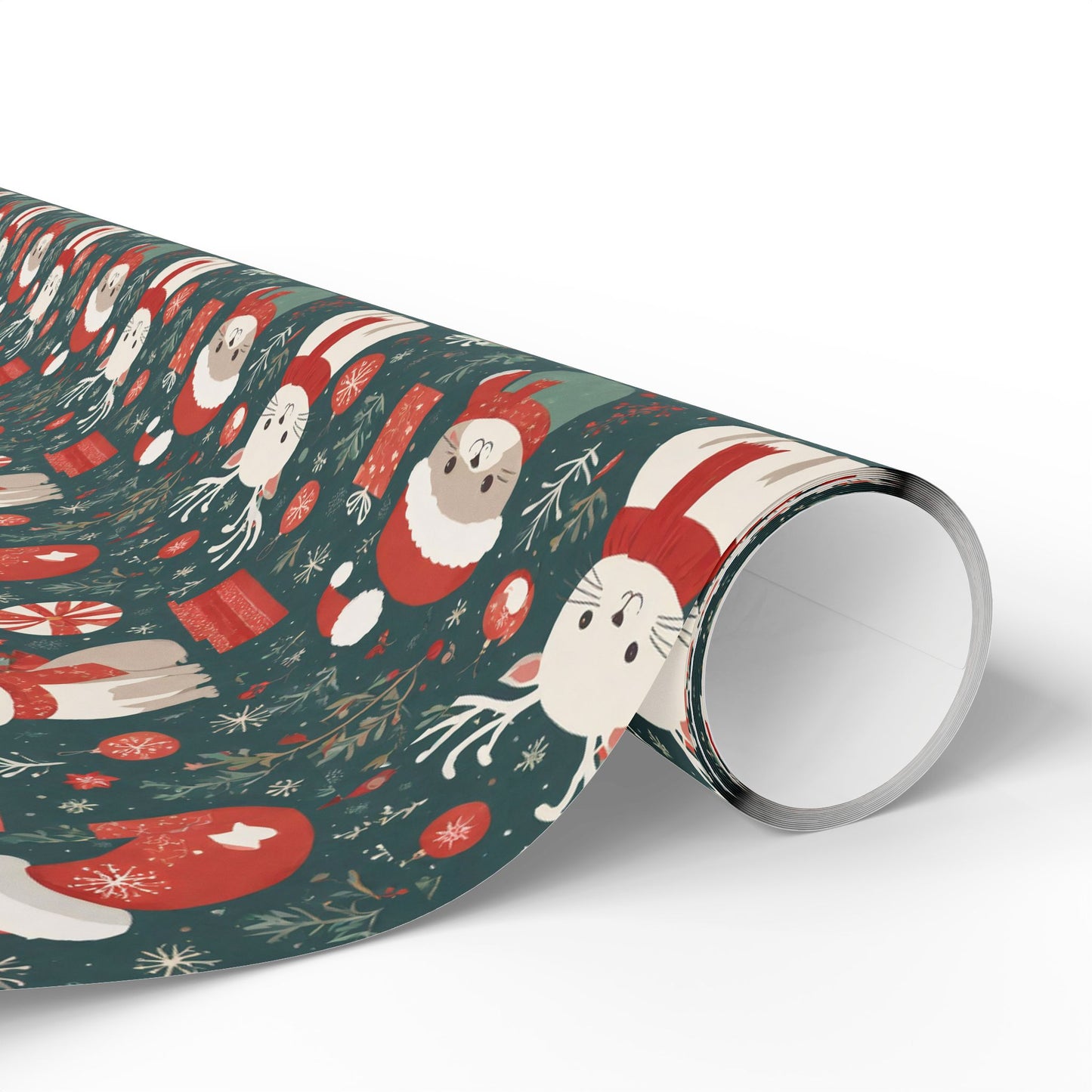 Christmas Wrapping Paper Roll — Cute Santa & Reindeer Pattern, Holiday Gift Wrap