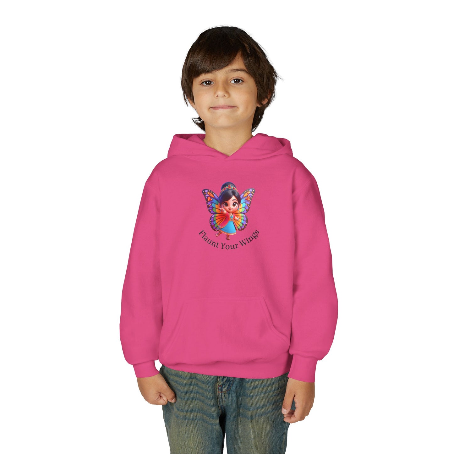 Inspirational Youth Hoodie - "Flaunt Your Wings", Cozy Sweatshirt, Gift for Teens, Motivational Apparel, Butterfly Design