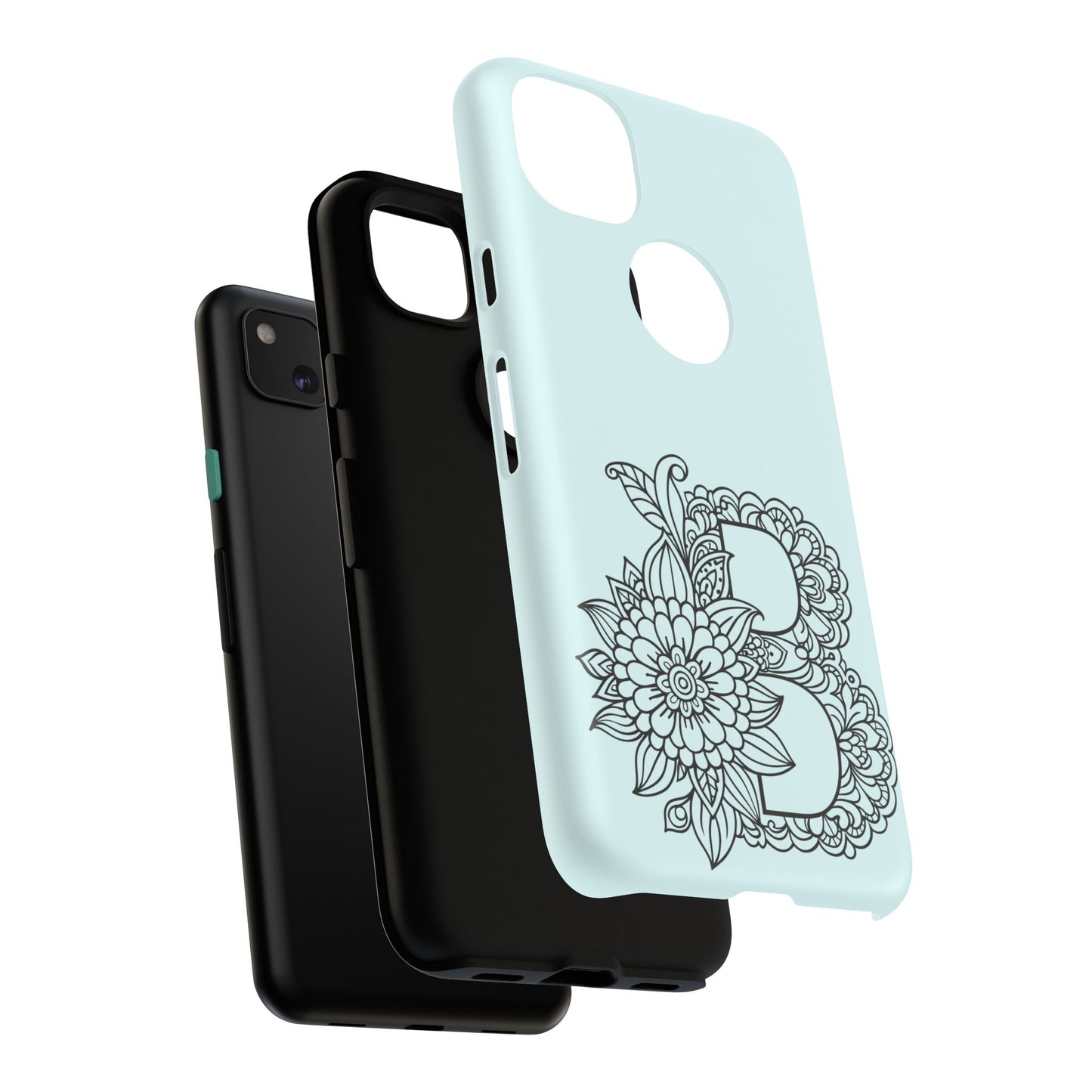 Personalized Tough Phone Case- Letter B, Floral Monogram Cell Phone Cover, Custom Protective Case, Unique Gift, Birthday, Graduation