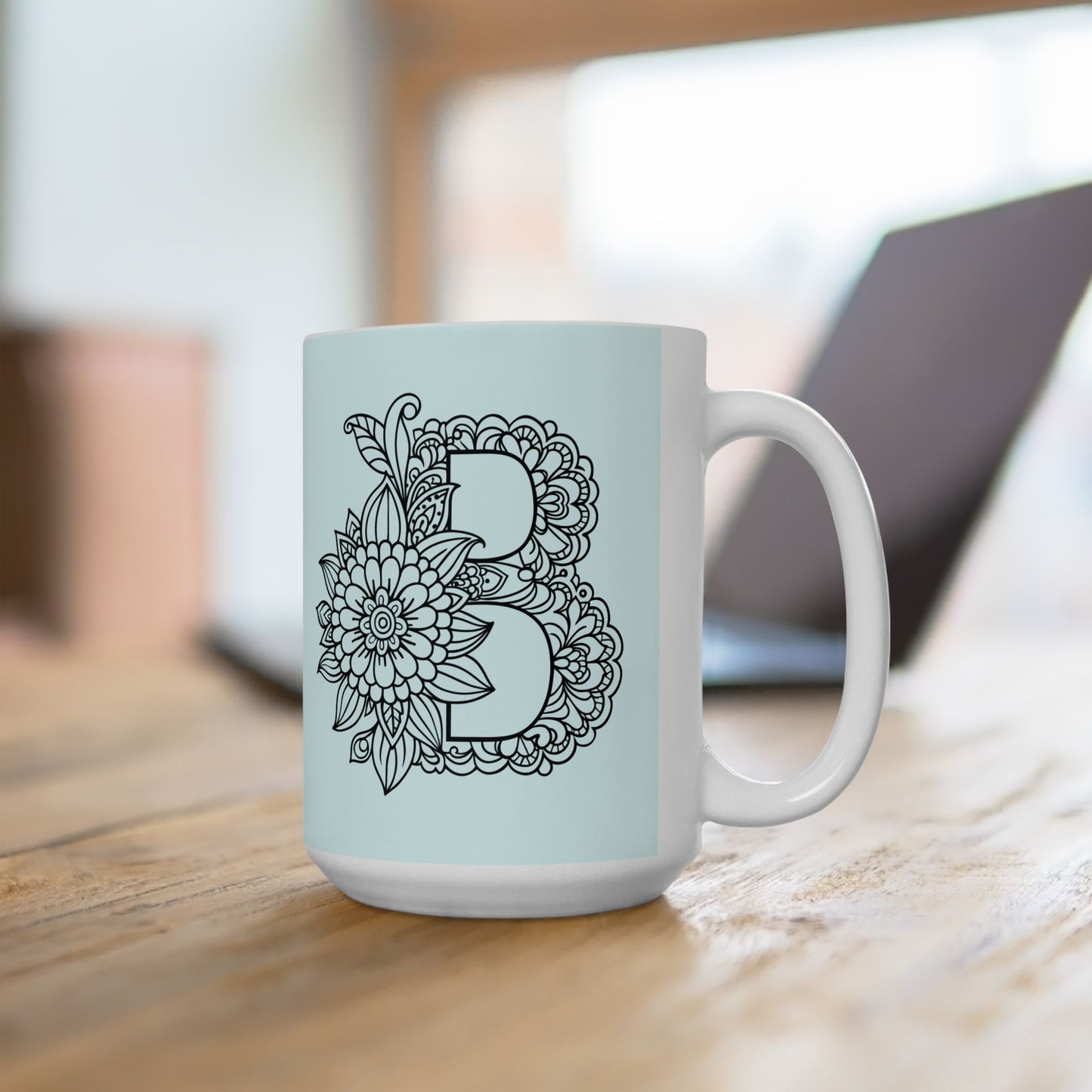 Mandala Design Ceramic Mug -Letter B Relaxing Gift for Tea Lovers, Coffee Enthusiasts, Home Decor, Perfect for Holidays, Zen Vibe