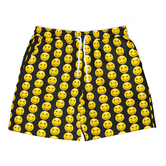 Happy Emoji Swim Shorts, Unisex Beach Shorts, Fun Summer Swimwear, Vacation Ready Swim Trunks, Cute Pool Party Attire