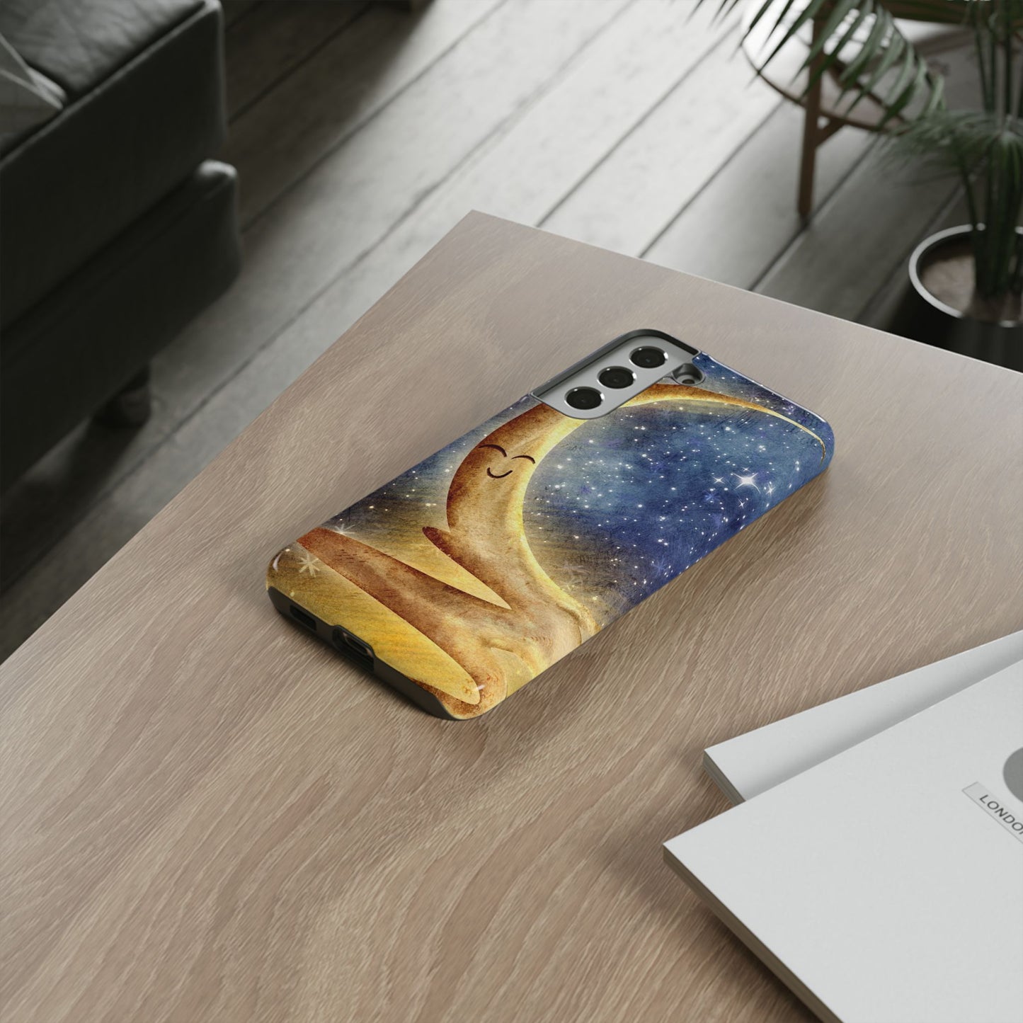 Moonlit Smile Phone Case — Starry Night Crescent Moon iPhone Cover