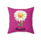 Cheerful Flower Throw Pillow, Smile Decor for Home, Positive Vibe Cushion, Gift for Her, Spring Decoration