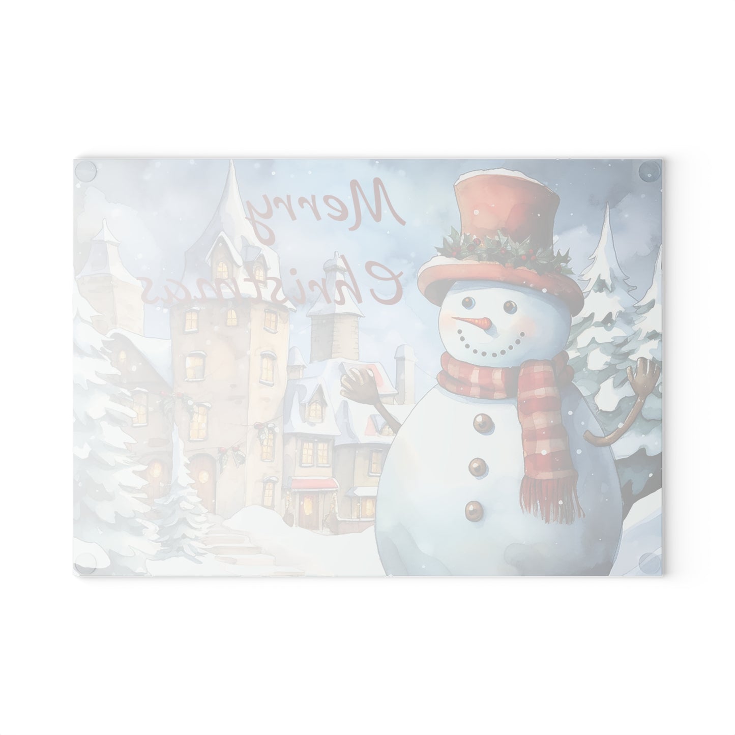 Merry Christmas Snowman Glass Cutting Board – Festive Holiday Kitchen Decor