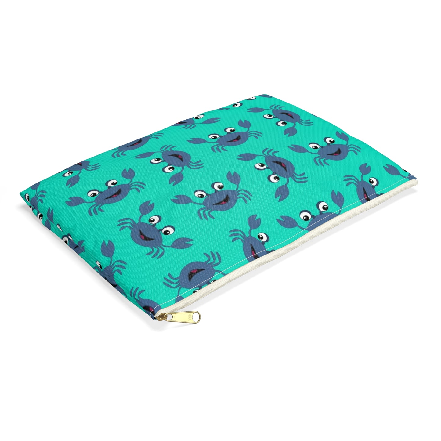 Cute Crab Accessory Pouch, Fun Cosmetic Bag, Beach Accessory, Gift for Crab Lovers, Teal Crab Print Pouch, Summer Essentials