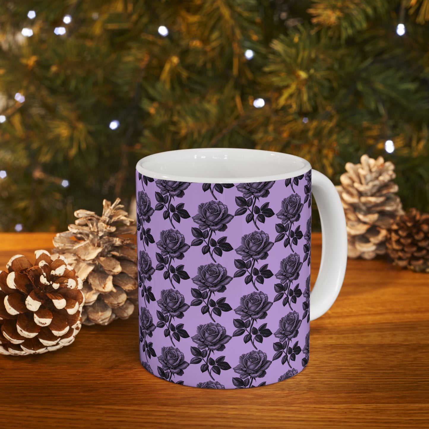 Elegant Black Rose Ceramic Mug, Floral Coffee Cup for Home, Office, Gift for Her, Romantic Tea Mug - 11oz, 15oz