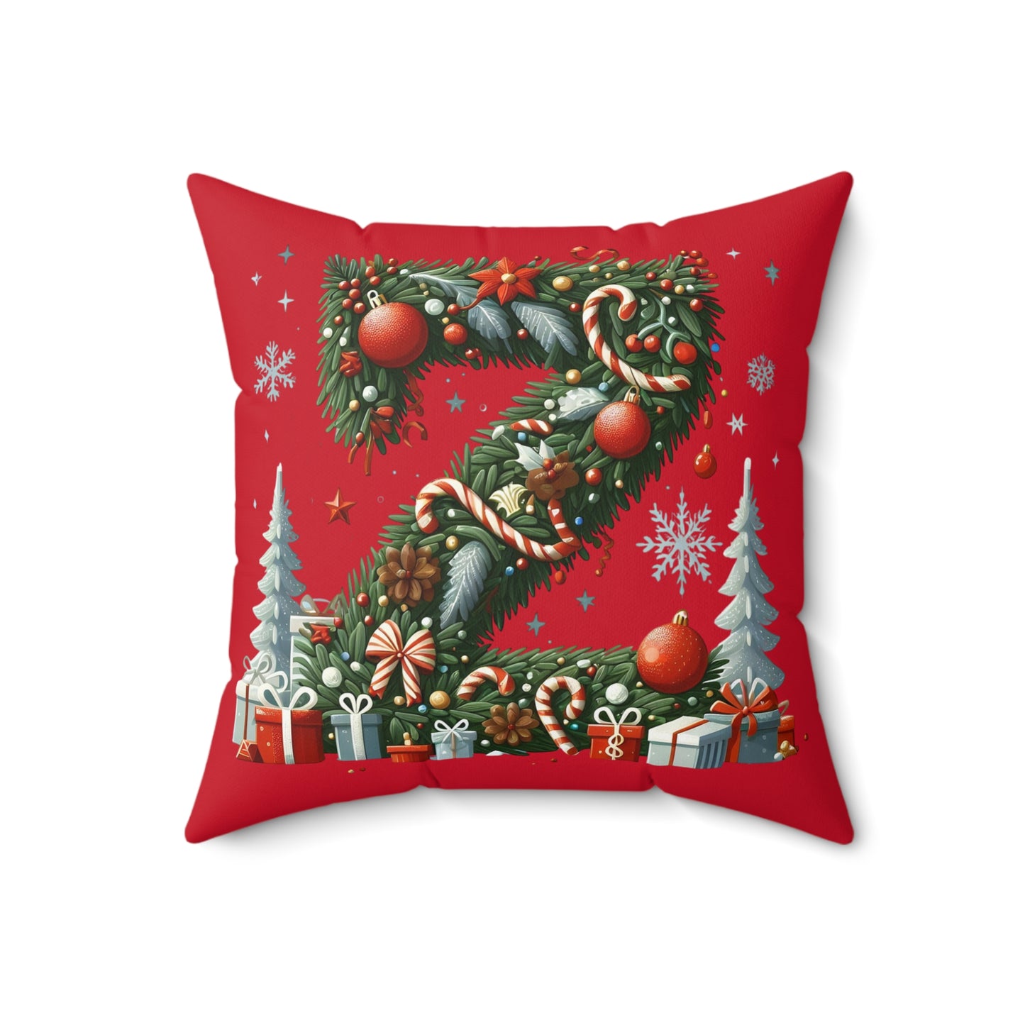 Christmas Wreath 'Z' Holiday Throw Pillow – Festive Red Decorative Cushion