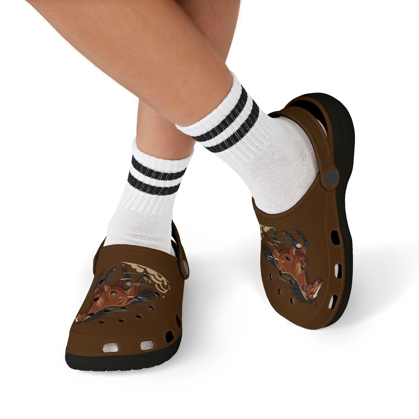 Kids Horse Print Foam Clogs — Brown EVA Slip-On Sandals for Children