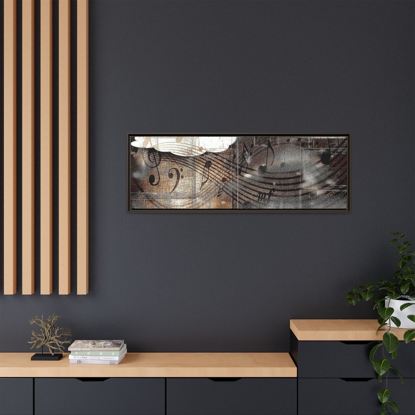 Framed Music Notes Canvas Print — Abstract Vintage Piano & Sheet Music Wall Art