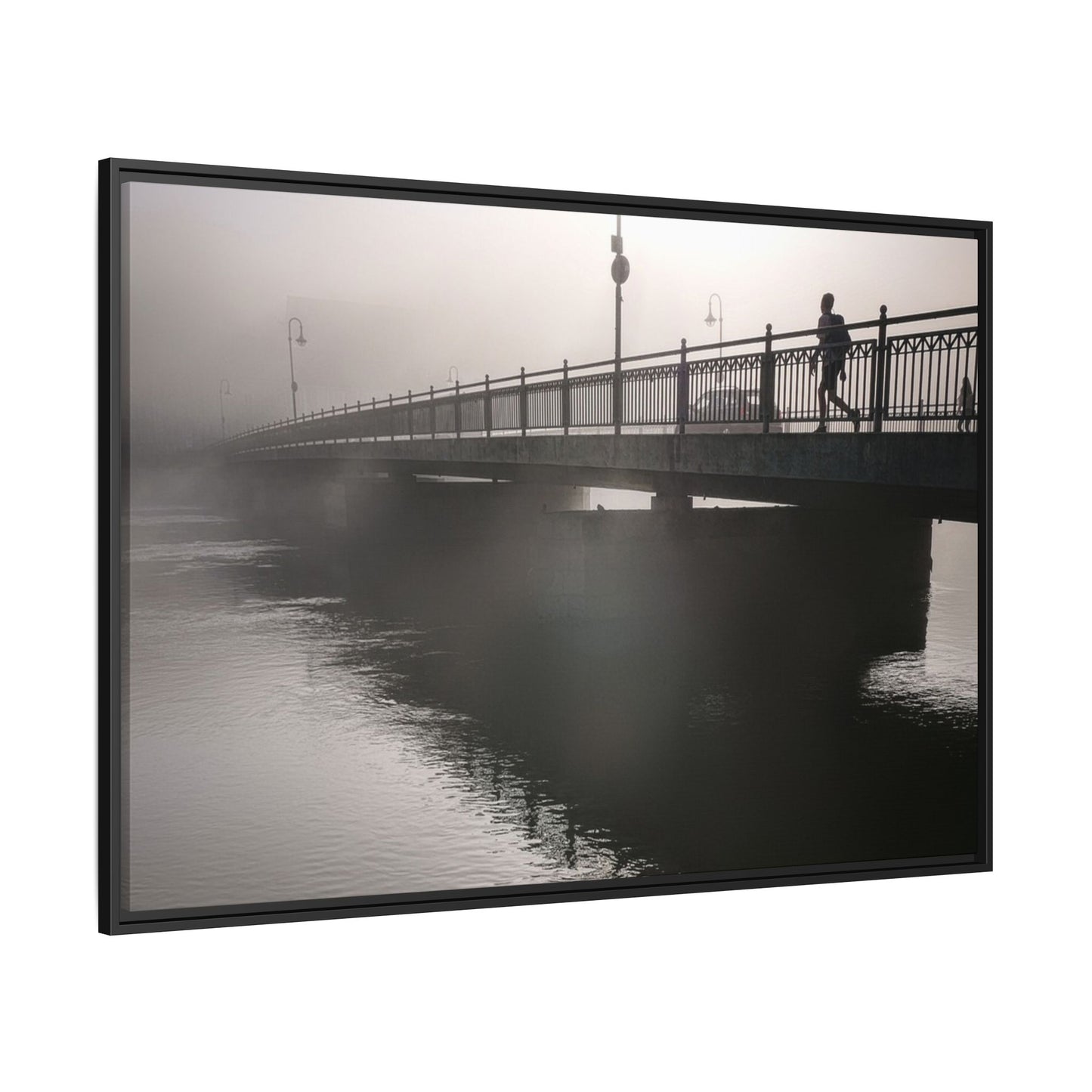 Framed Matte Canvas - Foggy Bridge Black & White Photography
