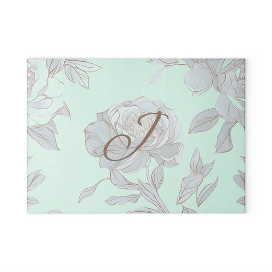 Personalized Floral Glass Cutting Board, Elegant Kitchen Gift, Monogrammed Home Decor, Wedding Gift, Anniversary Present