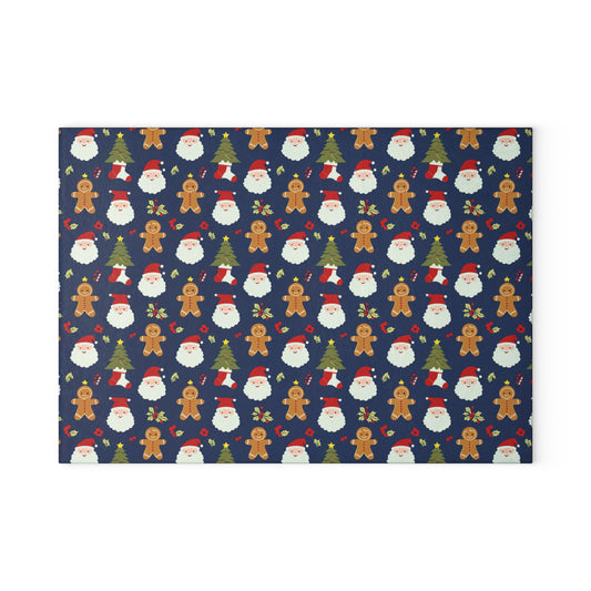 Christmas Santa & Gingerbread Glass Cutting Board – Festive Holiday Kitchen Decor