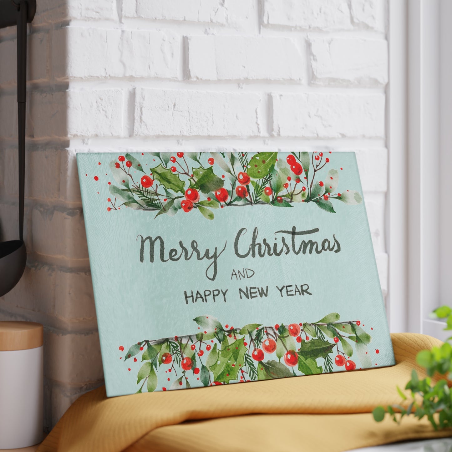 Merry Christmas Glass Cutting Board, Festive Kitchen Decor, Holiday Gift, Home Cook's Essentials, New Year Celebration