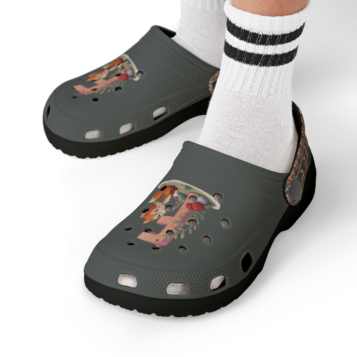 Kid's EVA Foam Clogs with Cute Fox Design - Letter F