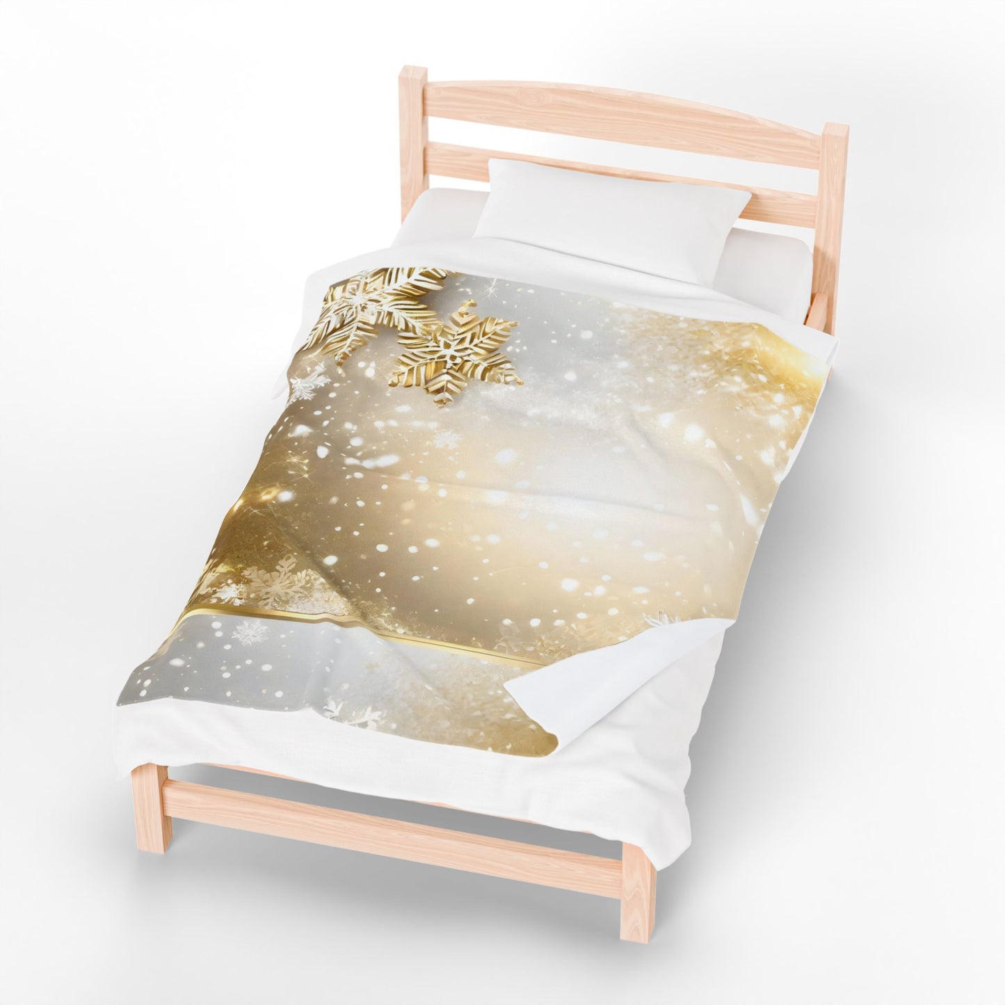 Gold Snowflake Velveteen Plush Blanket — Holiday Cozy Throw