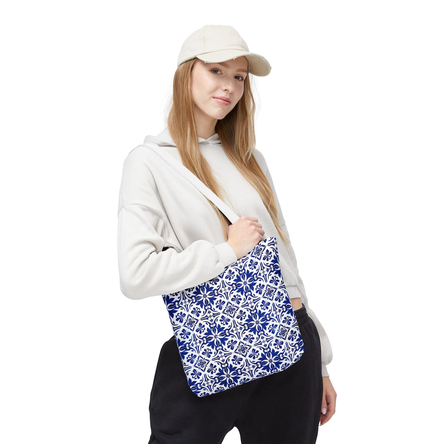 Blue Moroccan Tile Tote Bag - All-Over Print Patterned Market Tote