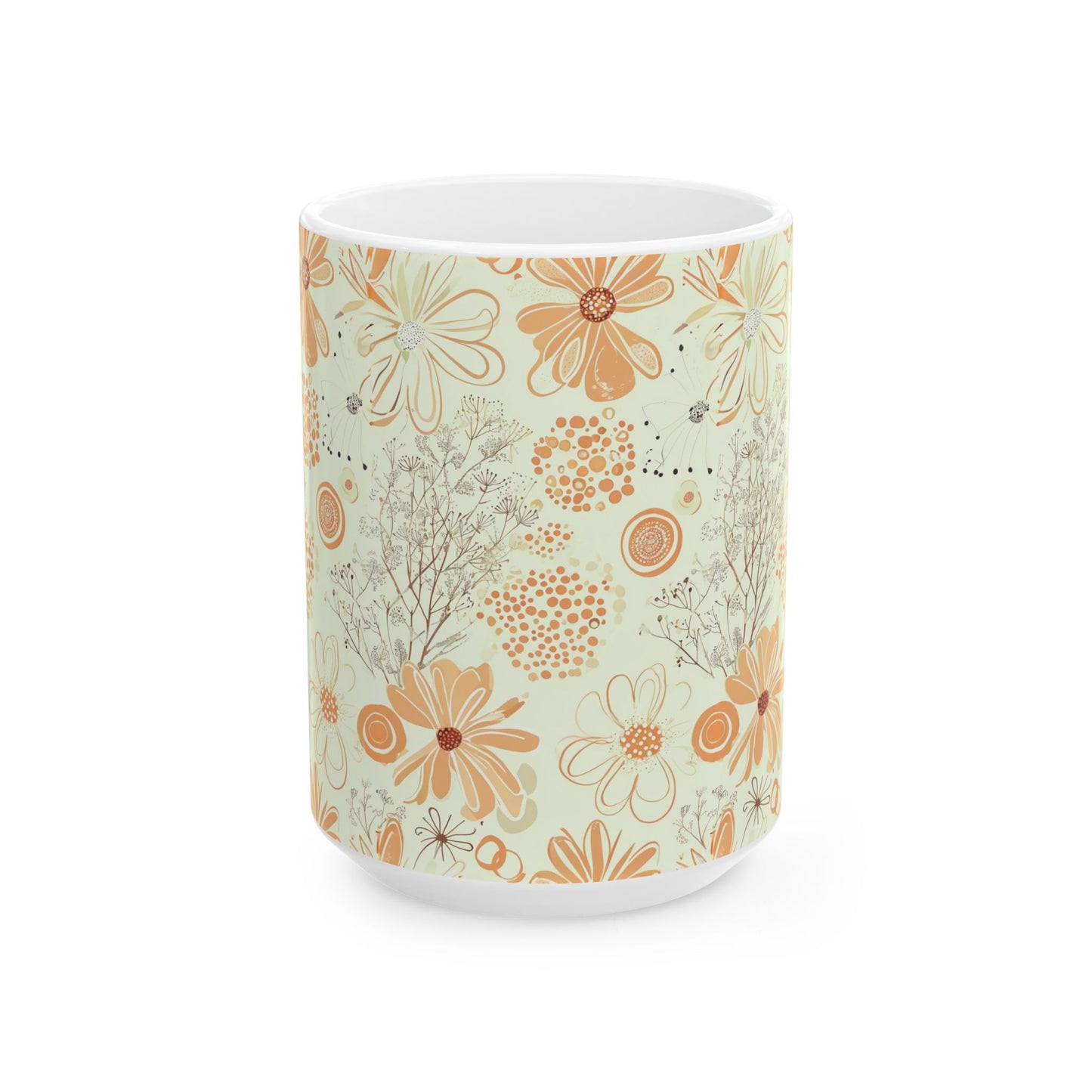 Retro Floral Ceramic Mug — Vintage Daisies Pattern (11oz & 15oz)