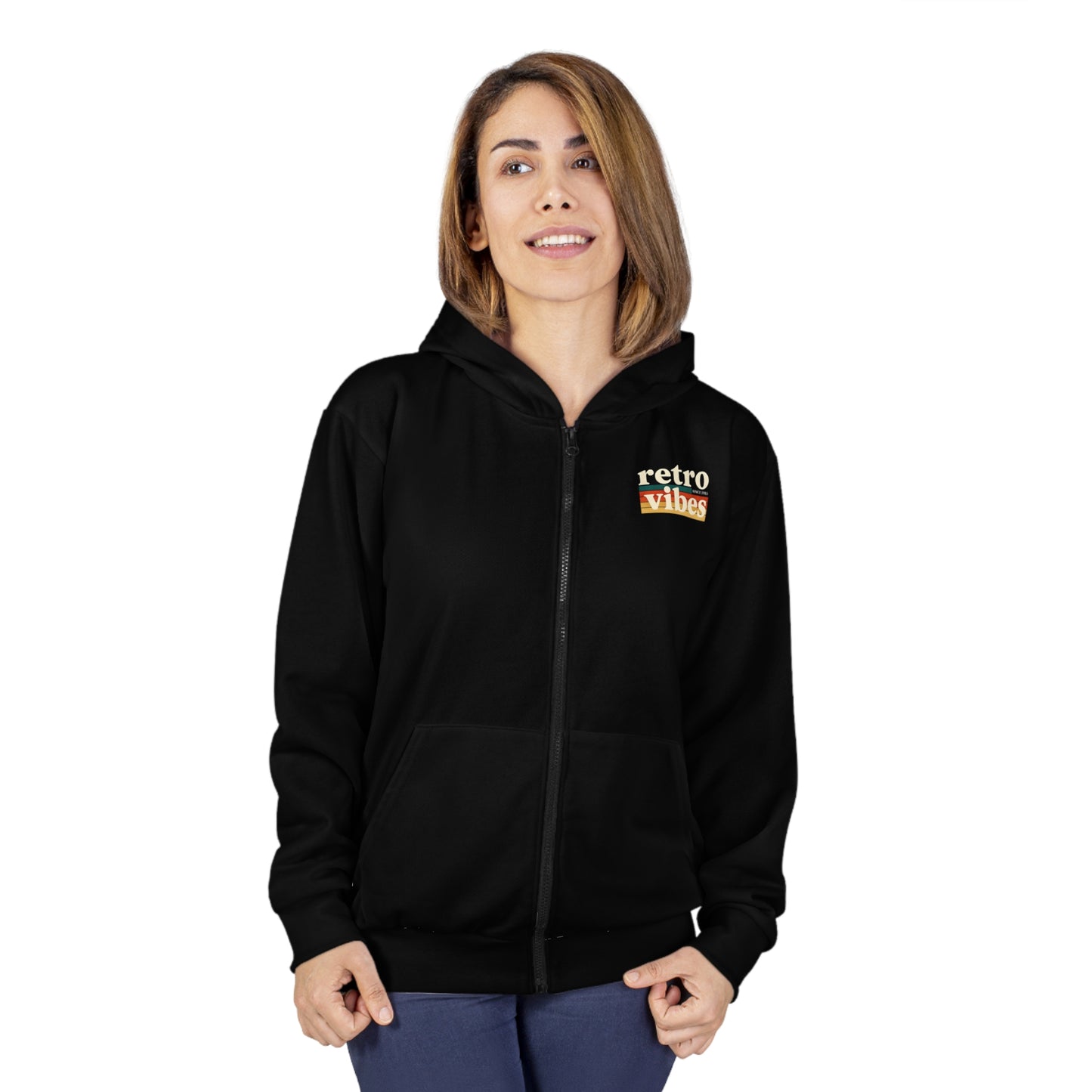 Retro Vibes Unisex Zip Hoodie, Cozy Casual Wear, Gift for Friends, Birthday Gift, Trendy Outfit, Streetwear Style, Fashion Statement