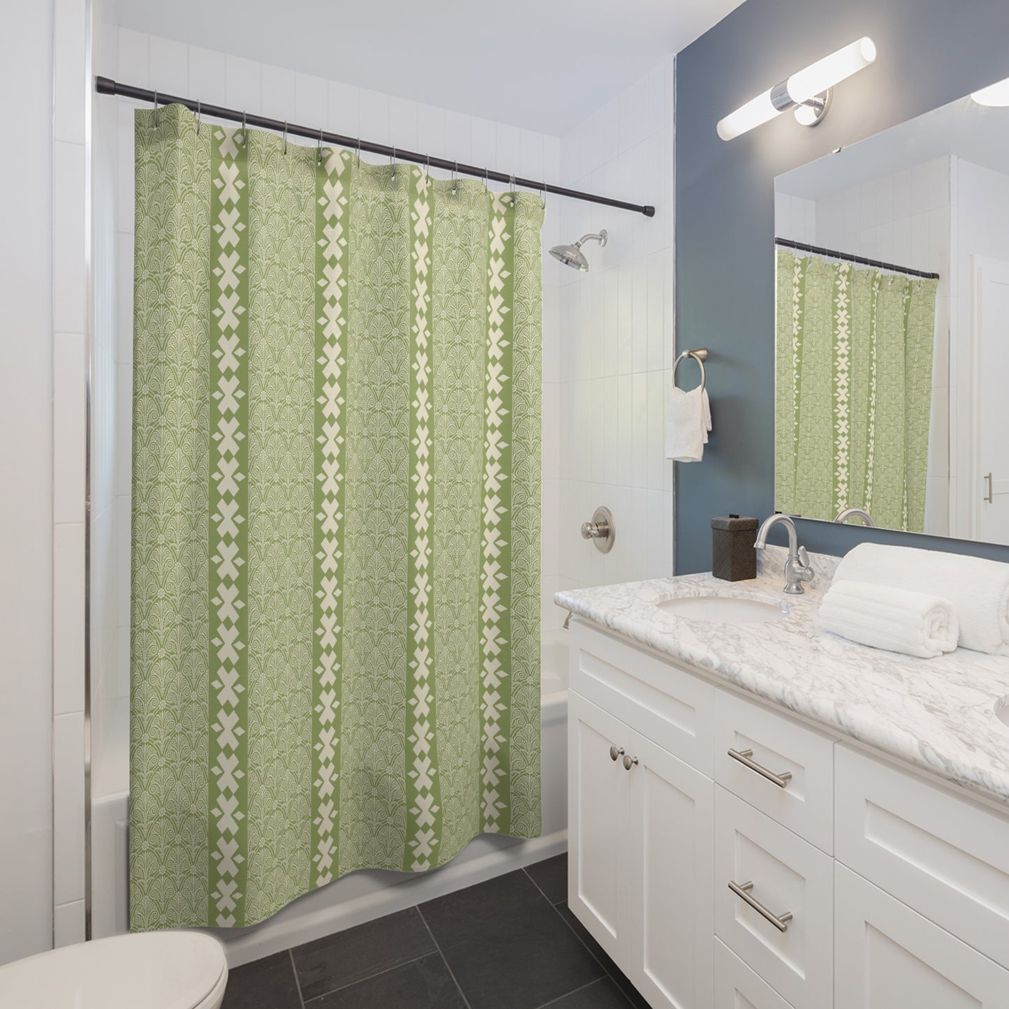 Elegant Green Geometric Shower Curtain, Bathroom Decor, Minimalist Home Accessory, Eco-Friendly Shower Curtain, Gift for Homeowners