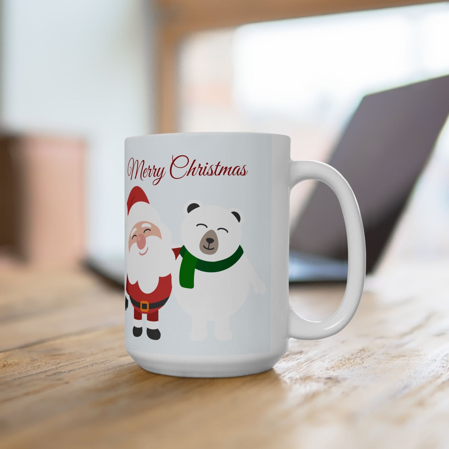 Christmas Santa & Polar Bear Ceramic Mug (11oz/15oz) — "Merry Christmas" Holiday Coffee Cup