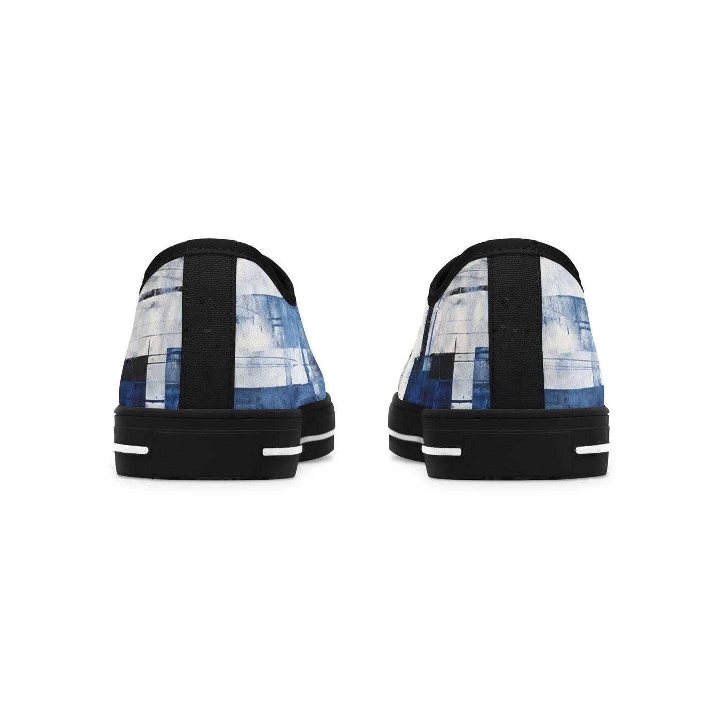 Abstract Blue Grid Low Top Sneakers — Casual Canvas Shoes